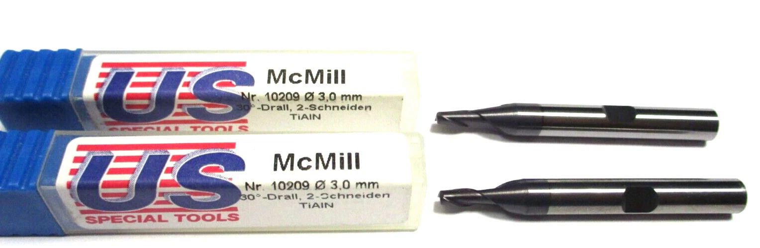 2x US SPECIAL TOOLS Bohrnutenfräser Schaftfräser VHM Ø3 x6x50 Z2 30° TiALN D4886