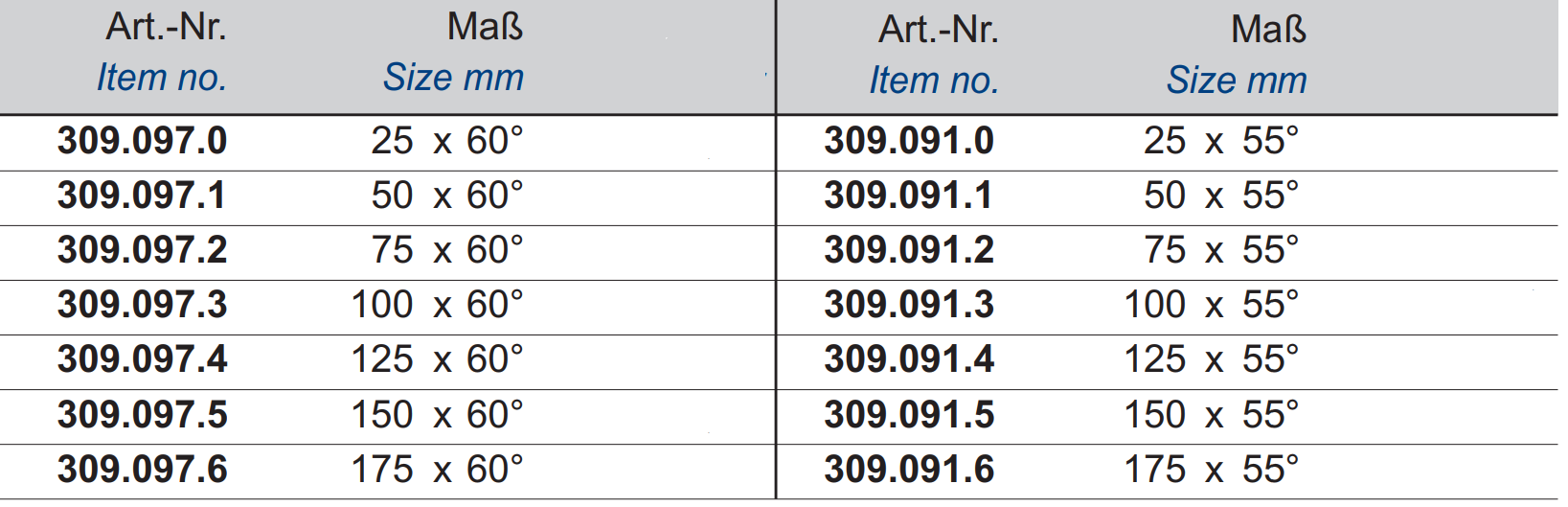 Einstellmaße für Gewinde-Messschrauben