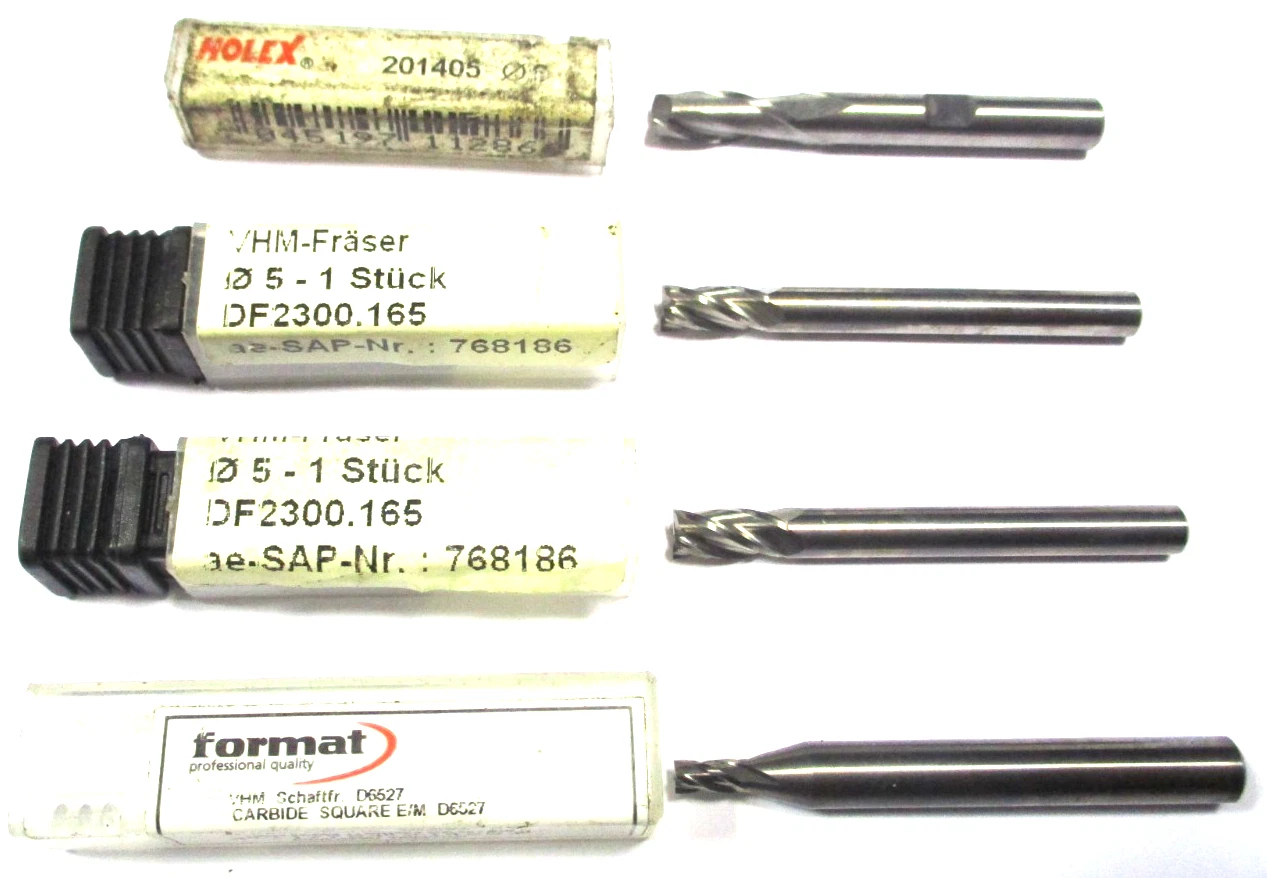 4x HOLEX, FMT, FORMAT VHM Schaftfräser Ø3 + 2xØ5 + Ø6 Neu D7415