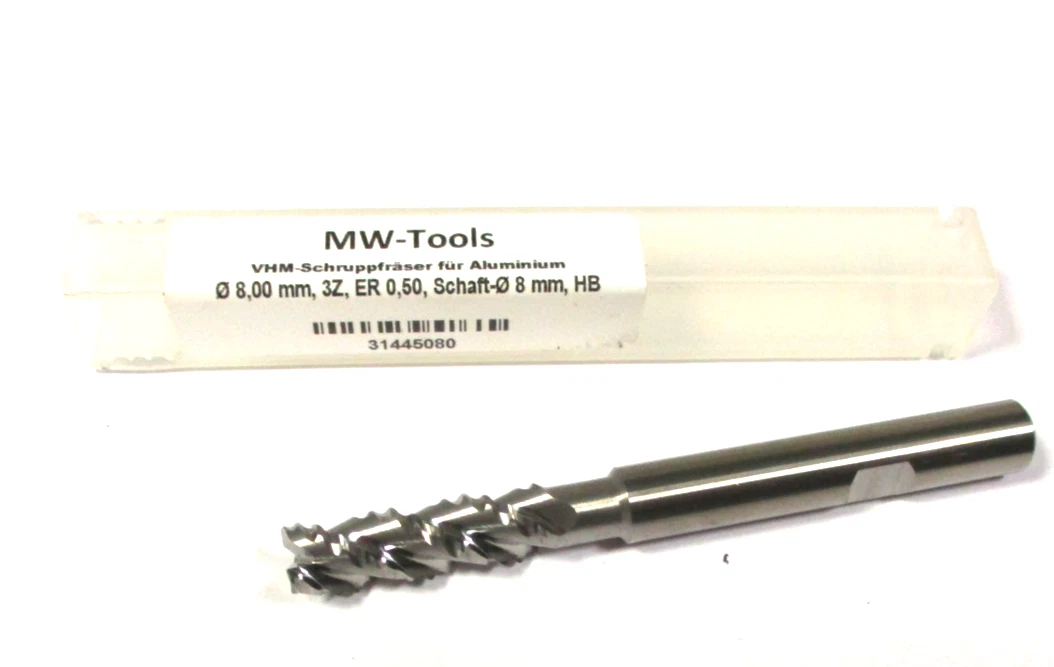 MW-TOOLS VHM Schaftfräser Schrupp für ALU Ø8 x25/33 x78 HB Z=3 ER0,50 Neu H62512