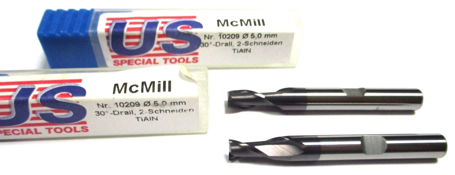 2x US SPECIAL TOOLS Bohrnutenfräser Schaftfräser VHM Ø5 x9x50 Z2 30° TiALN D4887