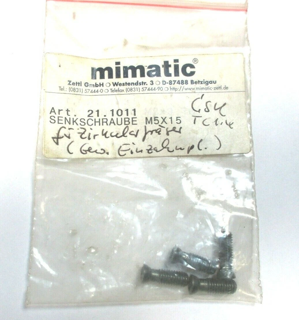4x MIMATIC Schraube für Zirkularfräser M5 x 15 Art.-Nr. 21.1011 Neu A7479