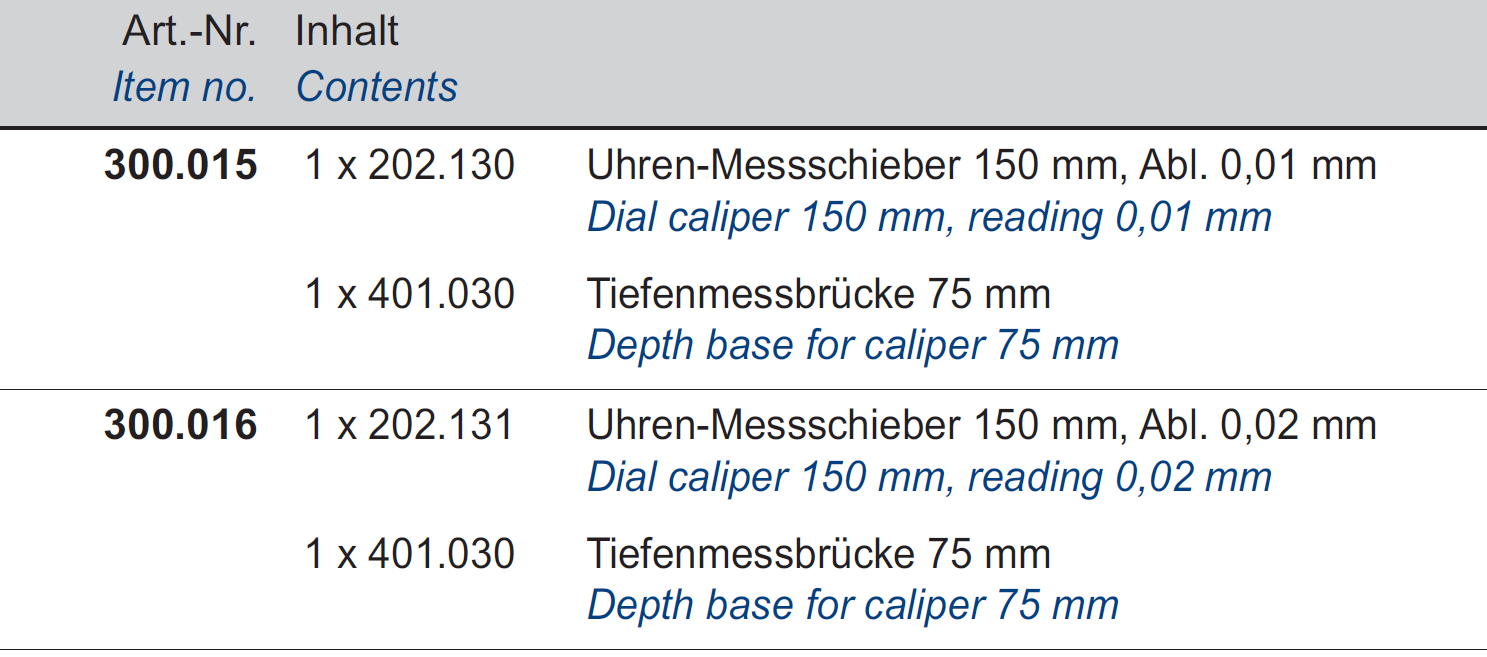 Uhren-Messschieber + Tiefenmessanschlag