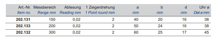 Uhren-Messschieber DIN 862 - TOP - Ablesung 0,02 mm