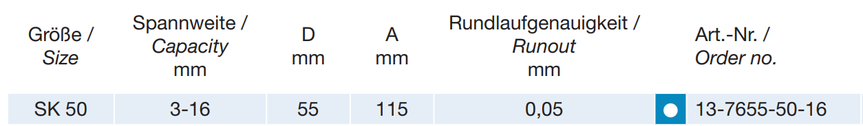 SK50 - Bohrfutter - DIN 69871