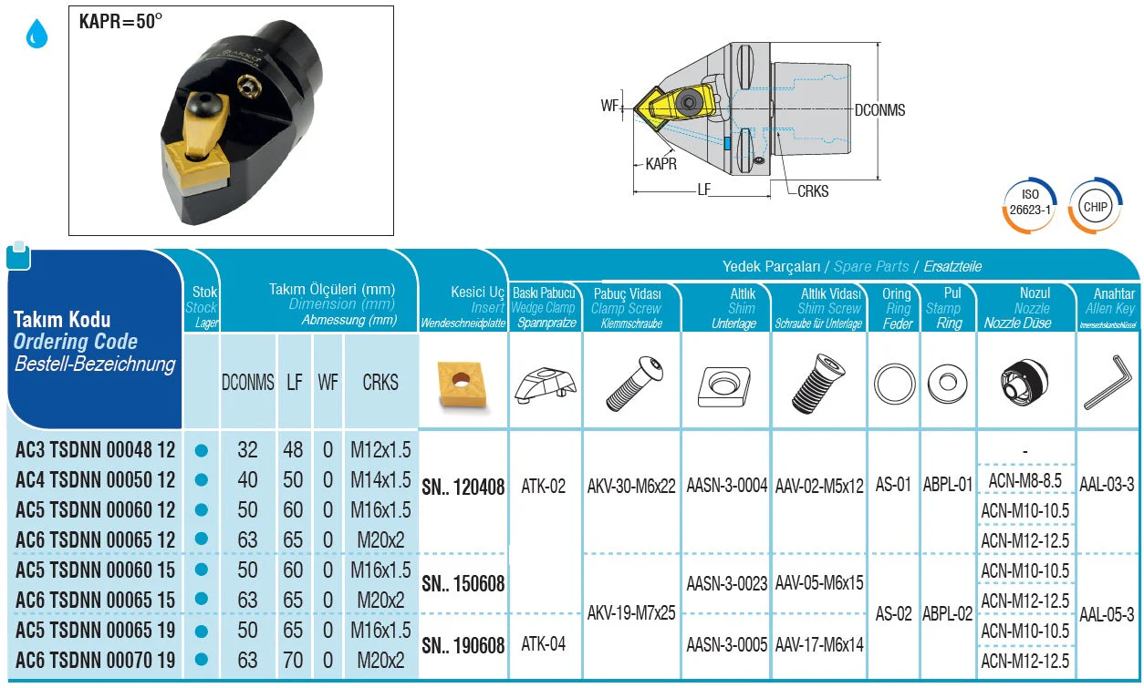 AC4 TSDNN 00050 12 AKKO Monoblock-Drehhalter neutral mit Polygonschaft, Schneidkopf kompatibel mit Capto 4