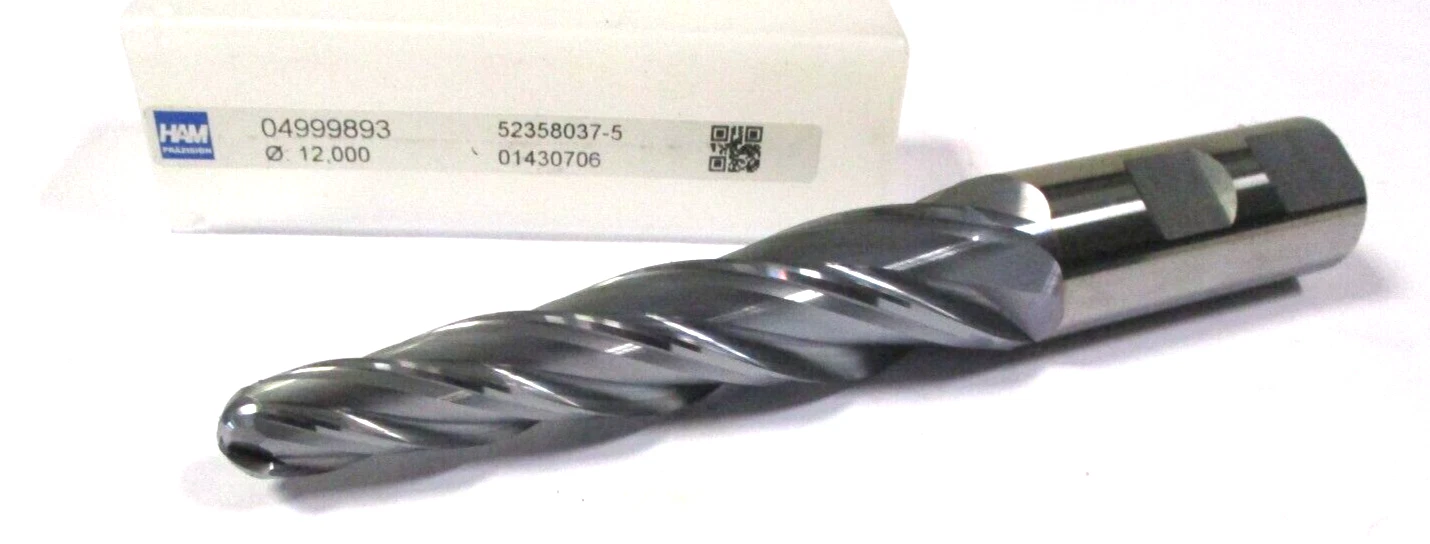 HAM VHM Schaftfräser konisch Gesenkfräser Ø12 R6 4° x 98 x 161 Z=4 Neu H54932