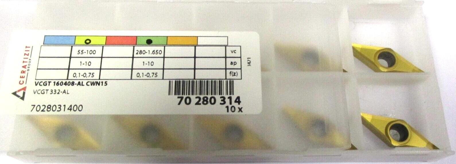 10 CERATIZIT Wendeplatten VCGT 160408 -AL CWN15 ALU 70 280 314 Neu L57652