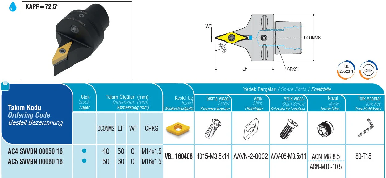 AC4 SVVBN 00050 16 AKKO Monoblock-Drehhalter neutralmit Polygonschaft, Schneidkopf kompatibel mit Capto 4