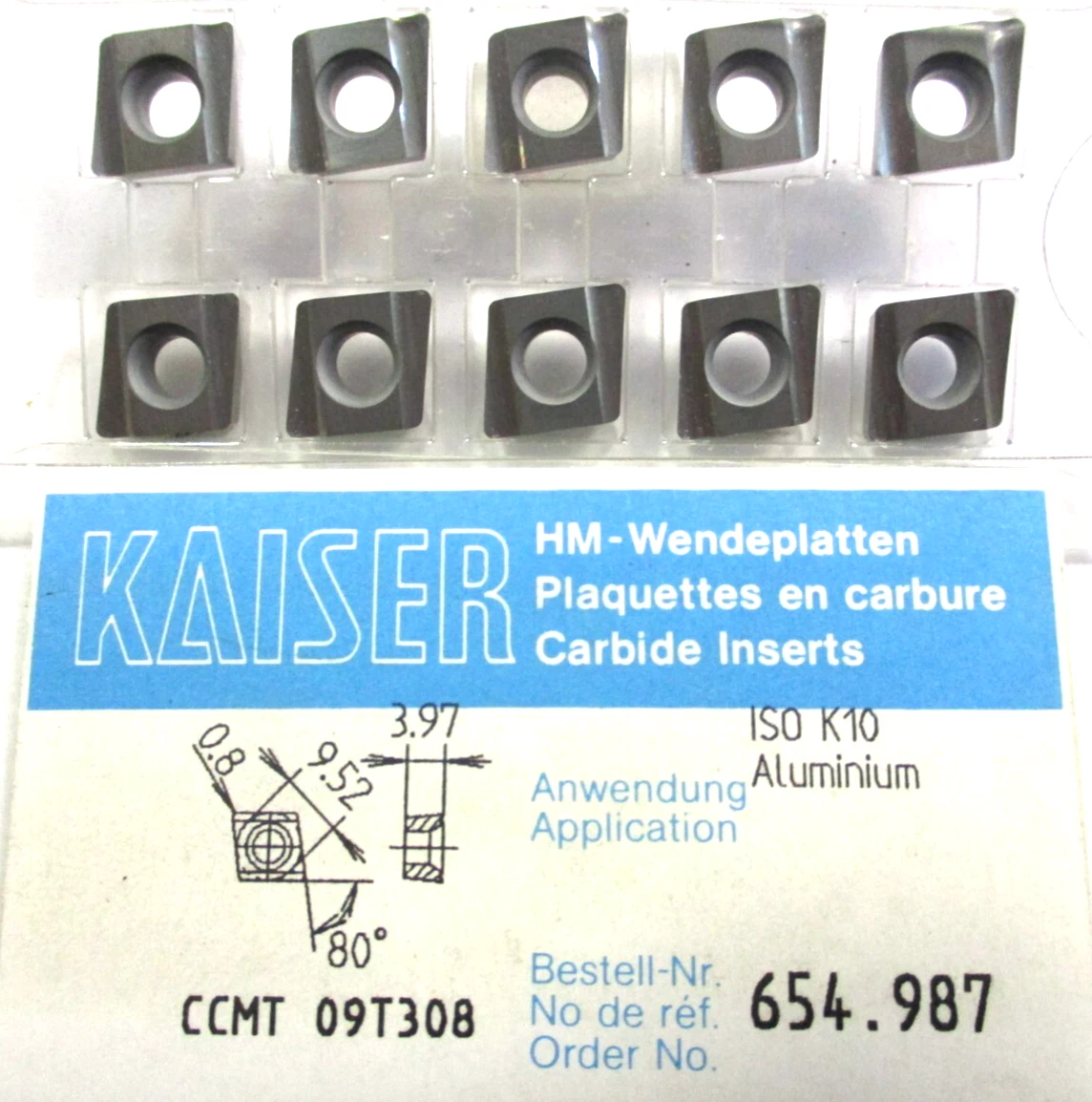 10 KAISER Wendeplatten z. Bohren/Drehen CCMT 09T308 654.987 ISO K10 Al Neu D5436