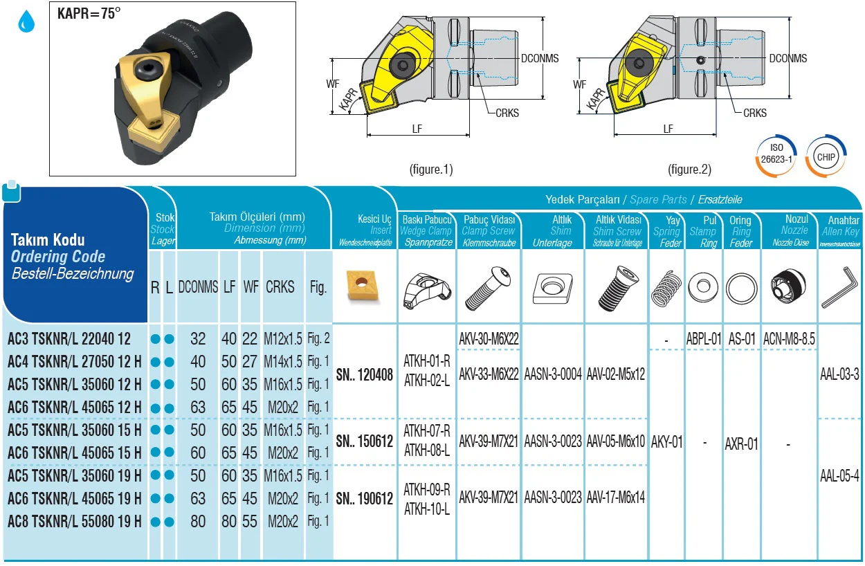 AC4 TSKNL/R 27050 12 H AKKO Monoblock-Drehhalter mit Polygonschaft, Schneidkopf kompatibel mit Capto 4