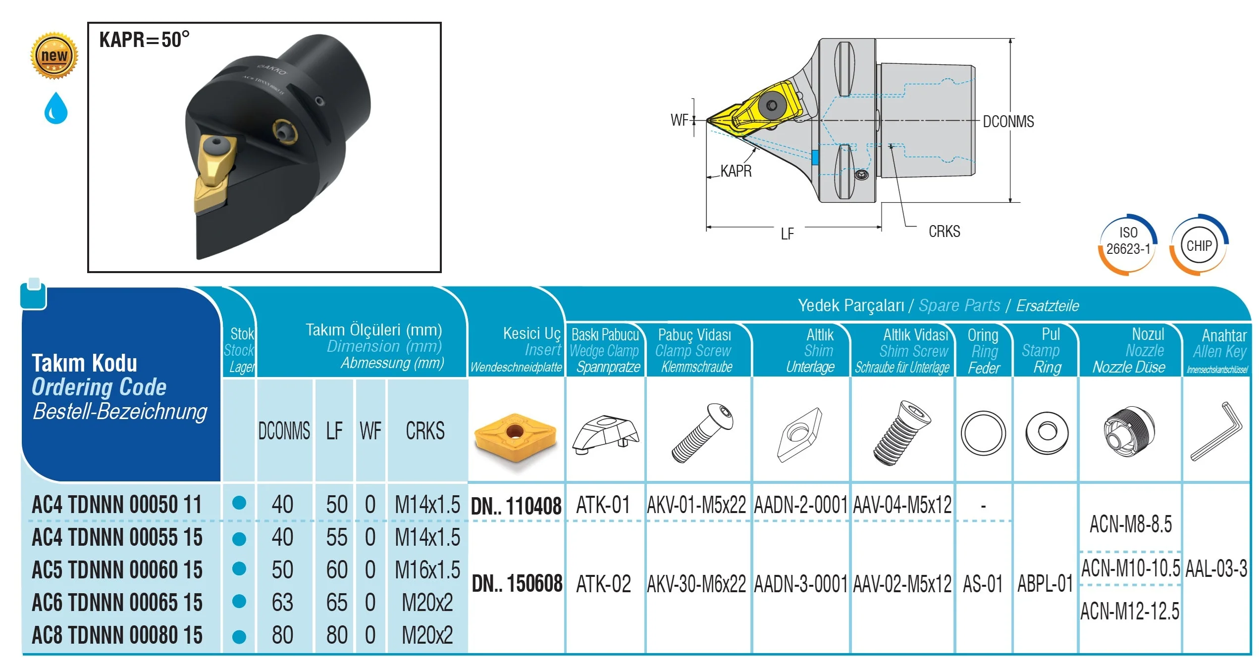 AC4 TDNNN 00055 15 H AKKO Monoblock-Drehhalter neutral mit Polygonschaft, Schneidkopf kompatibel mit Capto 4