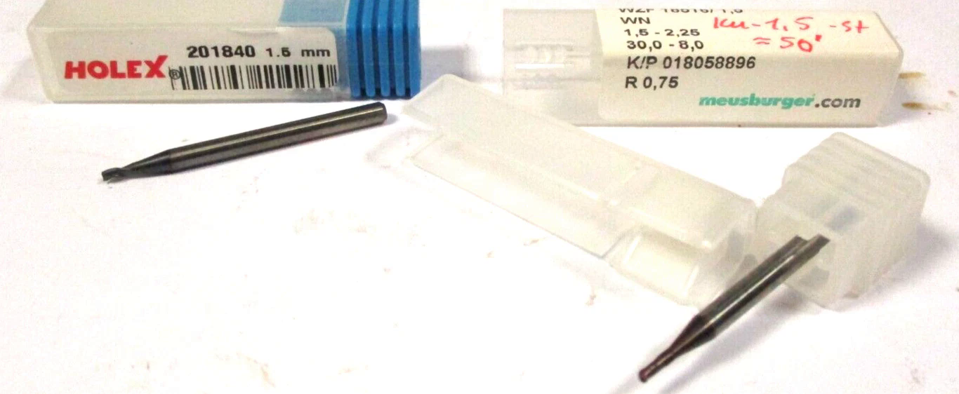 1x VHM Schafträser Ø1,5 R0,75 HOLEX + 1x Kugelfräser Ø1,5 MEUSBURGER Neu H53299