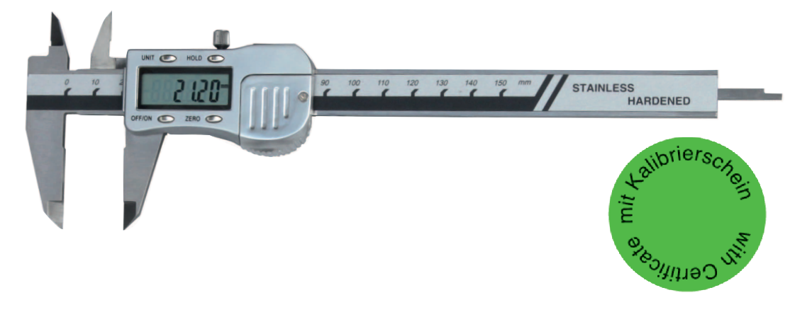 Digital-Taschen-Messschieber 150 mm - Metallgehäuse DIN 862 - Mit Kalibrierschein