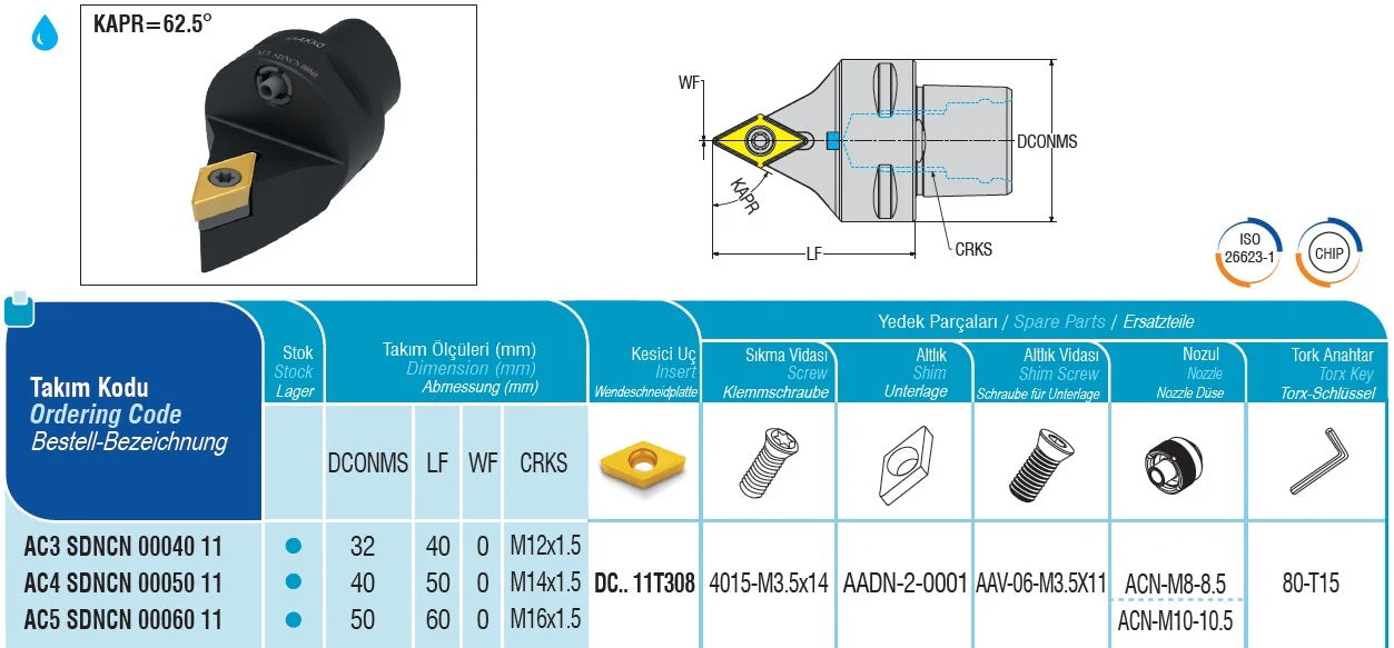 AC4 SDNCN 00050 11 AKKO Monoblock-Drehhalter neutralmit Polygonschaft, Schneidkopf kompatibel mit Capto 4
