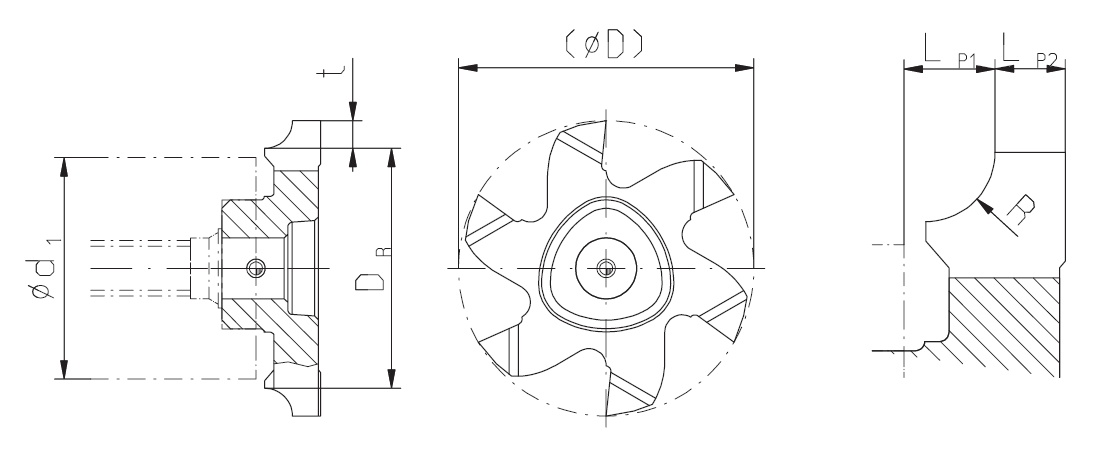 Zirkularfräsplatte - Radiusfräsen, konkave Formen, rückwärtig - Typ P25