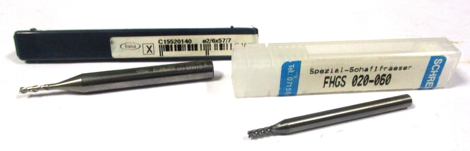 2x VHM Schafträser Ø2 1x Z2 v. FRAISA + 1x Z4 v. SCHREURS SchaftØ4 Neu H53298