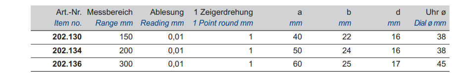 Uhren-Messschieber DIN 862 - TOP - Ablesung 0,01 mm