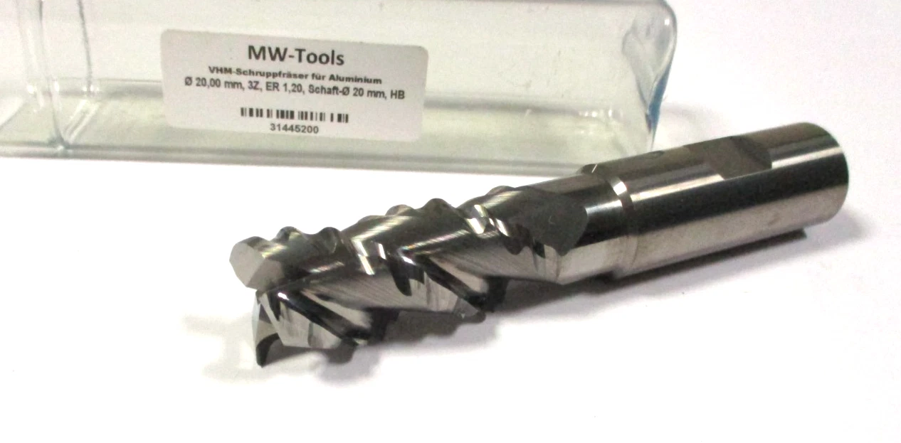 MW-TOOLS VHM Schaftfräser Schrupp für ALU Ø20 x45/60x108 HB Z3 ER1,20 Neu H62515