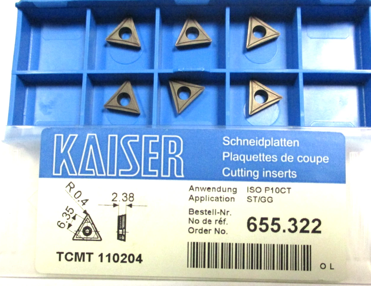 6 KAISER Wendeplatten z. Bohren/Drehen TCMT 110204 655.322 ISO P10CT ST/GG D5446