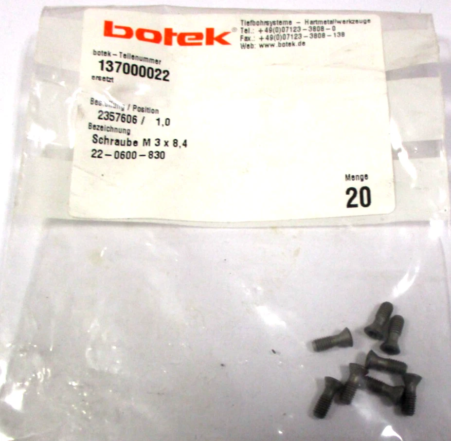 8x BOTEK Schraube M3 x8,4 2357606 Neu H58565