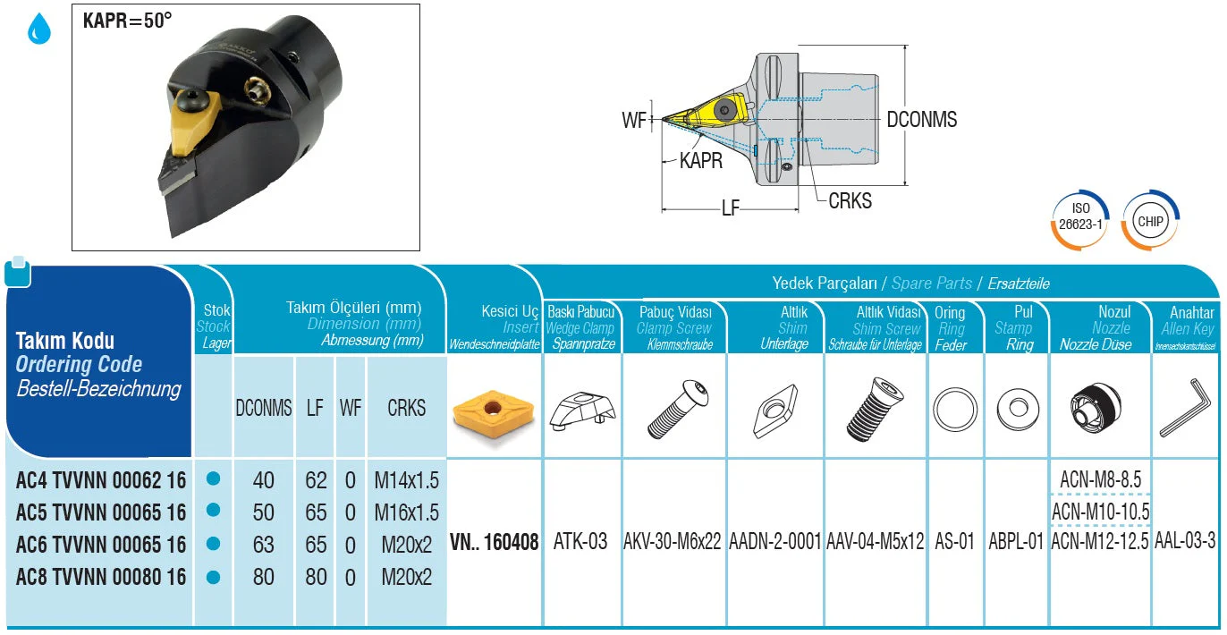 AC4 TVVNN 00062 16 H AKKO Monoblock-Drehhalter neutral mit Polygonschaft, Schneidkopf kompatibel mit Capto 4