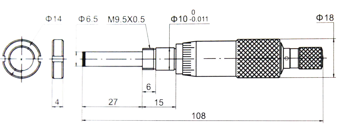 Einbau-Messschraube DIN 863 - 25 mm - Einbau-Schraubenmutter