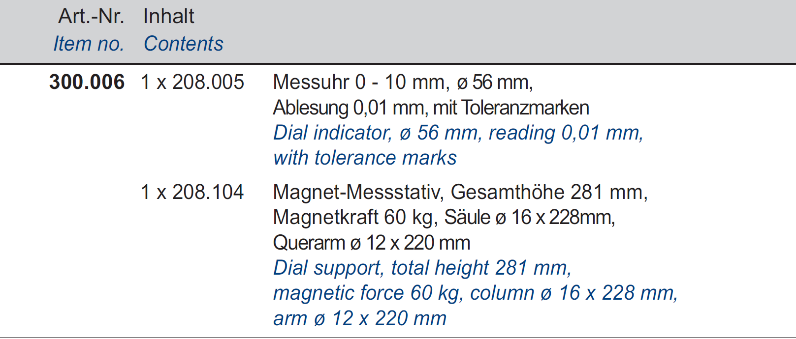 Messuhr 10 mm + Magnet-Messstativ 60 kg