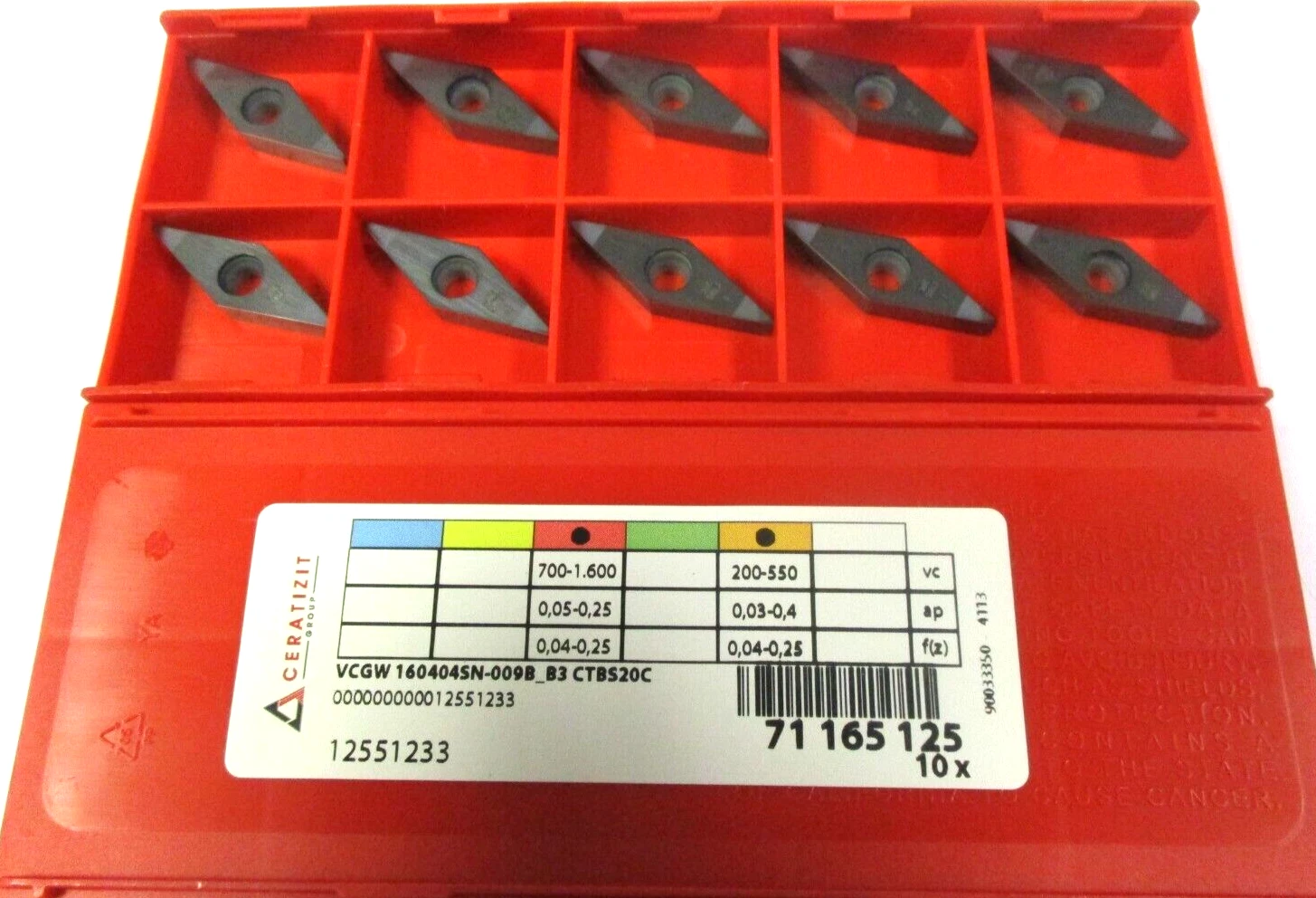 10 CERATIZIT CBN Wendeplatten zum Drehen VCGW 160404 SN-009B_B3 CTBS20C H58262