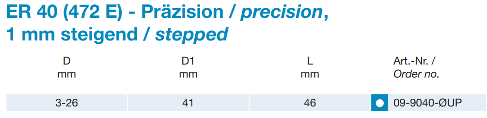 Präzisions- ER 40 - Spannzangen "UP" DIN 6499